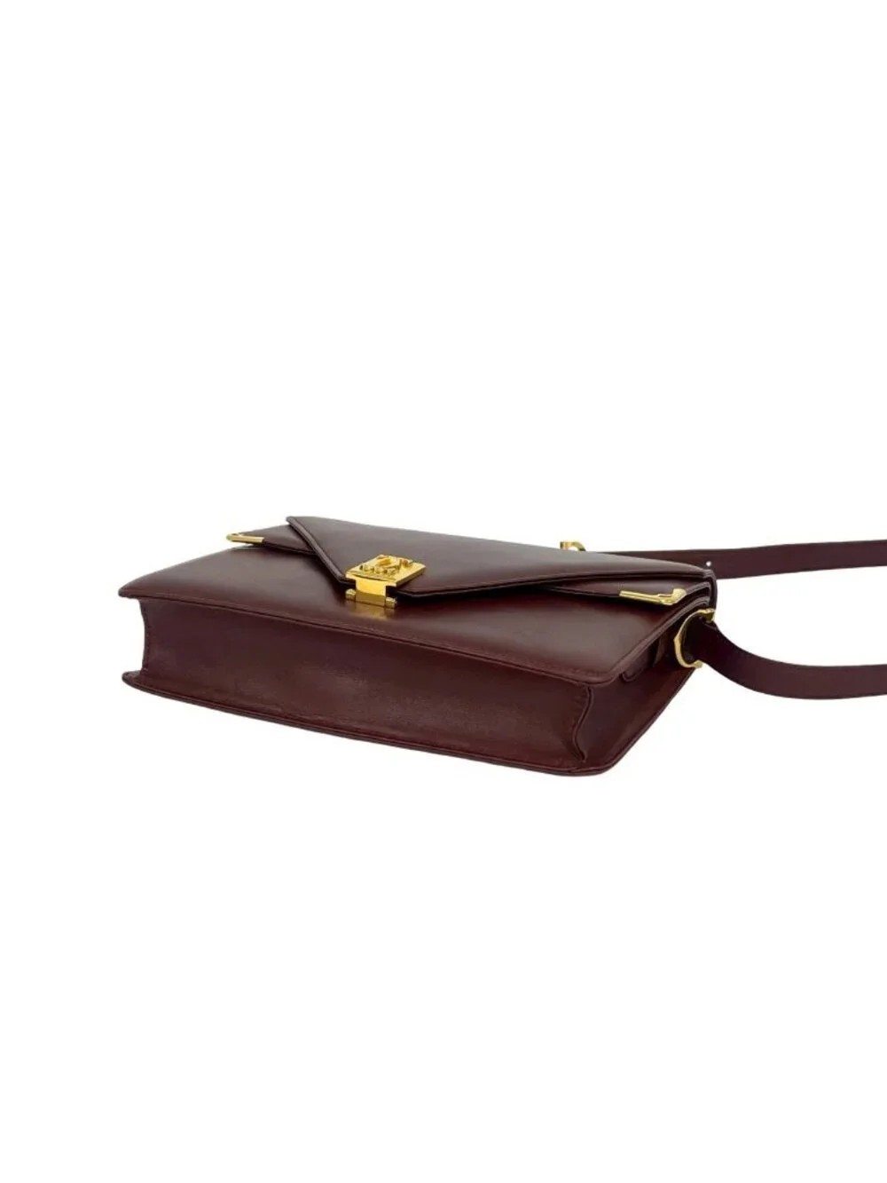 Cartier Must Line Leather Shoulder Bag Pochette Crossbody Wine Red Bordeaux